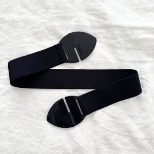Navy Blue Elastic Waist Belt with Glossy Buckle